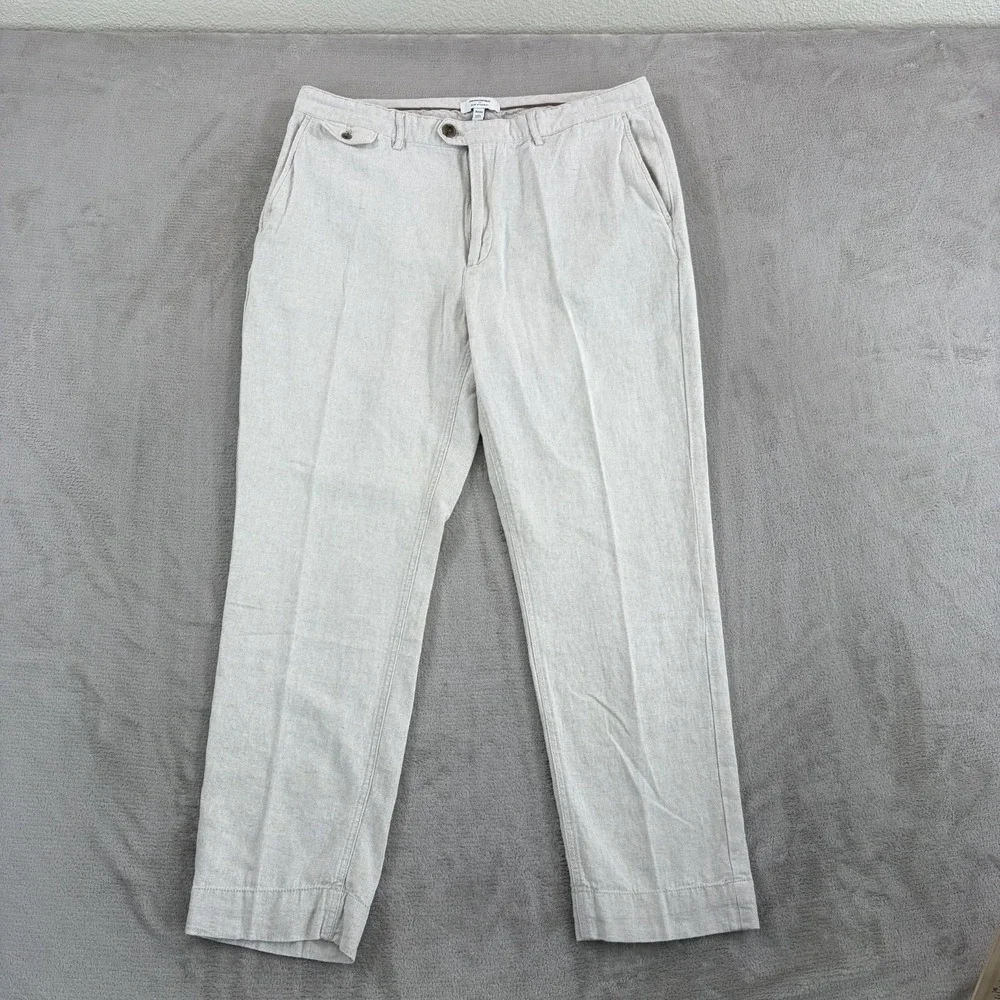 Banana Republic Slim Straight Trouser Pants in Beige Linen Blend Men‎ 36x28